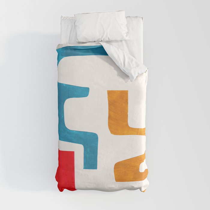 Falling Down' Paper Collage Fun Colorful Shapes Mid Century Minimal Abstract Art by Ejaaz Haniff Duvet Cover