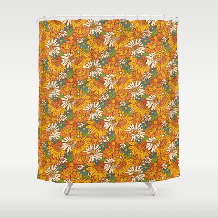 70s Retro Floral Shower Curtain