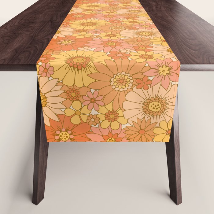 70s Retro Daisy Floral Table Runner