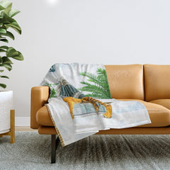 94 Tropical, Greece Architecture Buildings Tiger Wild Cat Watercolor Palm Travel Bohemian Painting Throw Blanket