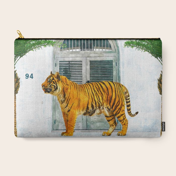 94 Tropical, Greece Architecture Buildings Tiger Wild Cat Watercolor Palm Travel Bohemian Painting Carry All Pouch