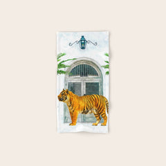 94 Tropical, Greece Architecture Buildings Tiger Wild Cat Watercolor Palm Travel Bohemian Painting Bath Towel