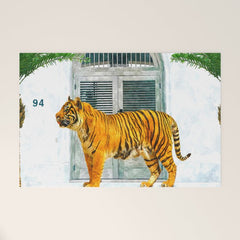 94 Tropical, Greece Architecture Buildings Tiger Wild Cat Watercolor Palm Travel Bohemian Painting Welcome Mat