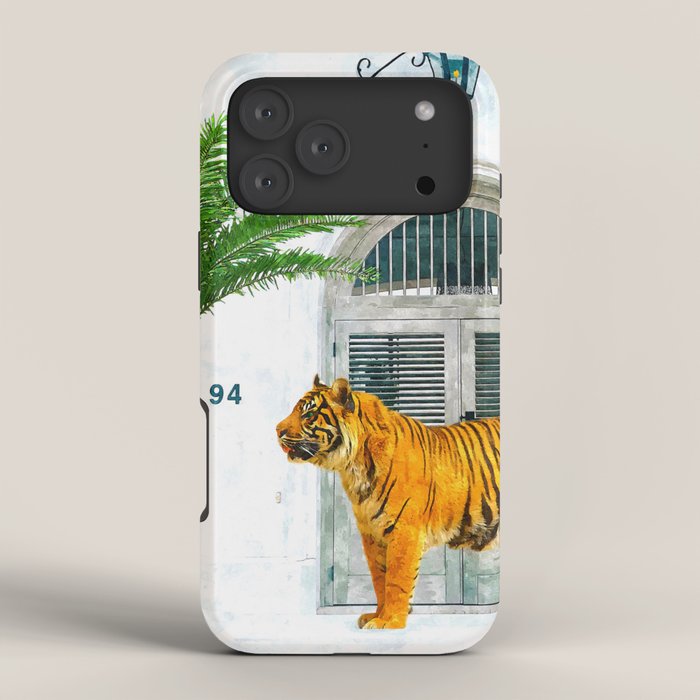 94 Tropical, Greece Architecture Buildings Tiger Wild Cat Watercolor Palm Travel Bohemian Painting iPhone Case