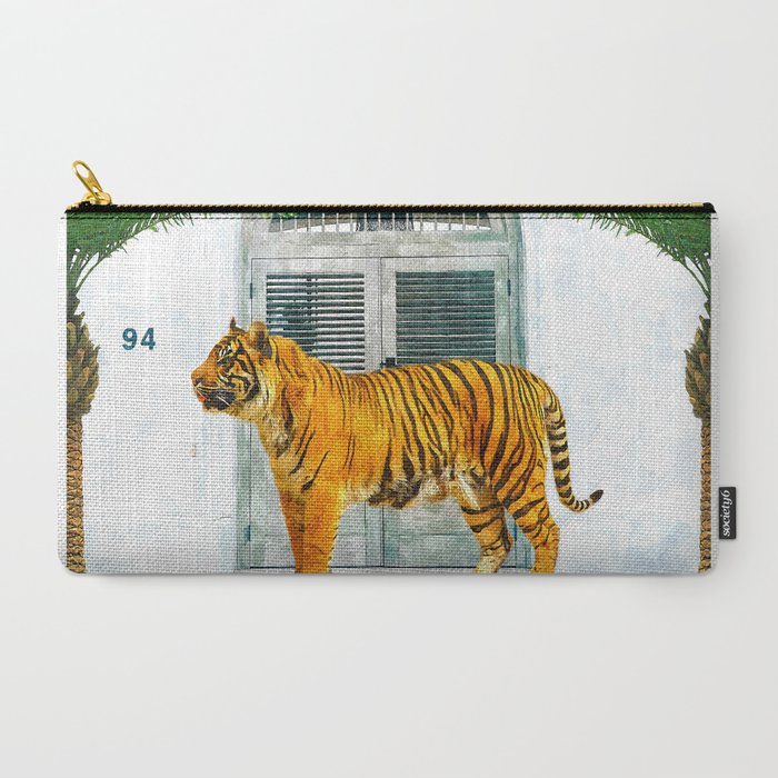 94 Tropical, Greece Architecture Buildings Tiger Wild Cat Watercolor Palm Travel Bohemian Painting Carry All Pouch