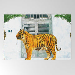 94 Tropical, Greece Architecture Buildings Tiger Wild Cat Watercolor Palm Travel Bohemian Painting Welcome Mat