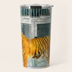 94 Tropical, Greece Architecture Buildings Tiger Wild Cat Watercolor Palm Travel Bohemian Painting Travel Mug