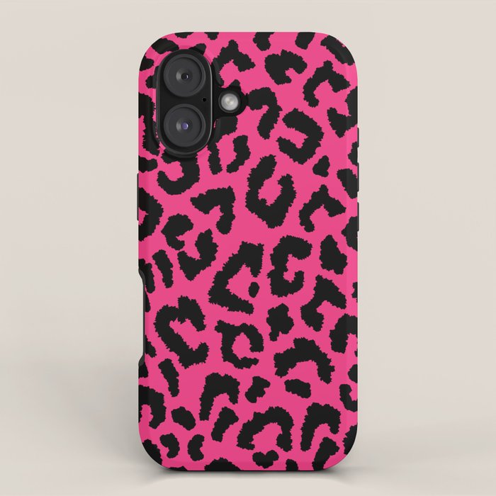 2000s leopard-black on hot pink iPhone Case