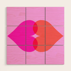 BISOU' Vibrant Minimal French Love kiss Art Wood Wall Art