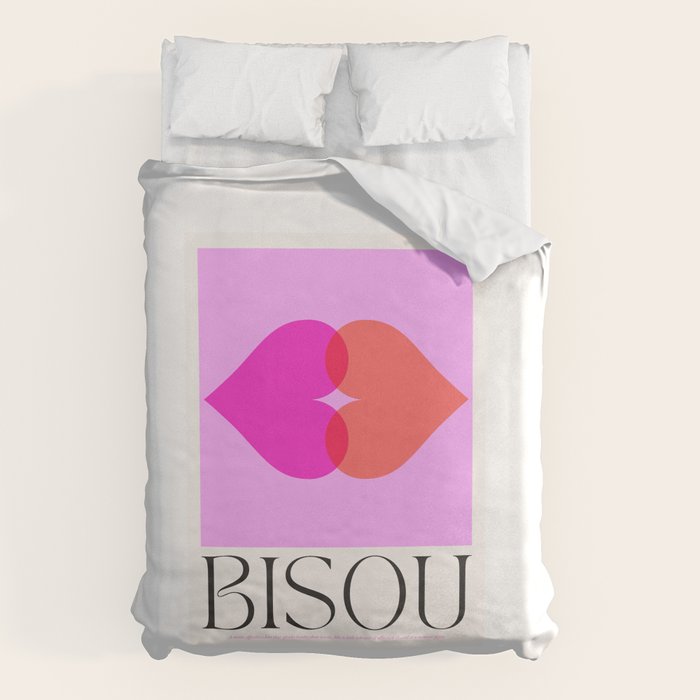 BISOU' Vibrant Minimal French Love kiss Art Duvet Cover