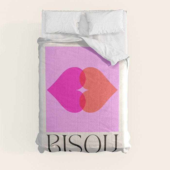 BISOU' Vibrant Minimal French Love kiss Art Comforter