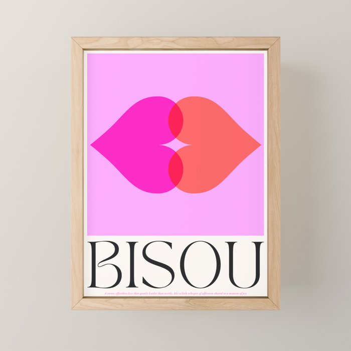 BISOU' Vibrant Minimal French Love kiss Art Mini Art Print