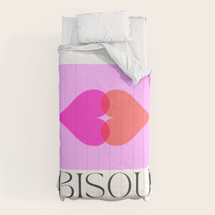 BISOU' Vibrant Minimal French Love kiss Art Comforter