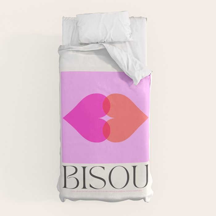 BISOU' Vibrant Minimal French Love kiss Art Duvet Cover