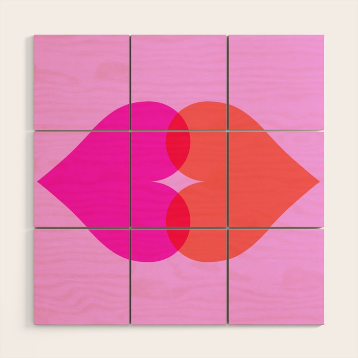 BISOU' Vibrant Minimal French Love kiss Art Wood Wall Art
