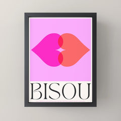 BISOU' Vibrant Minimal French Love kiss Art Mini Art Print