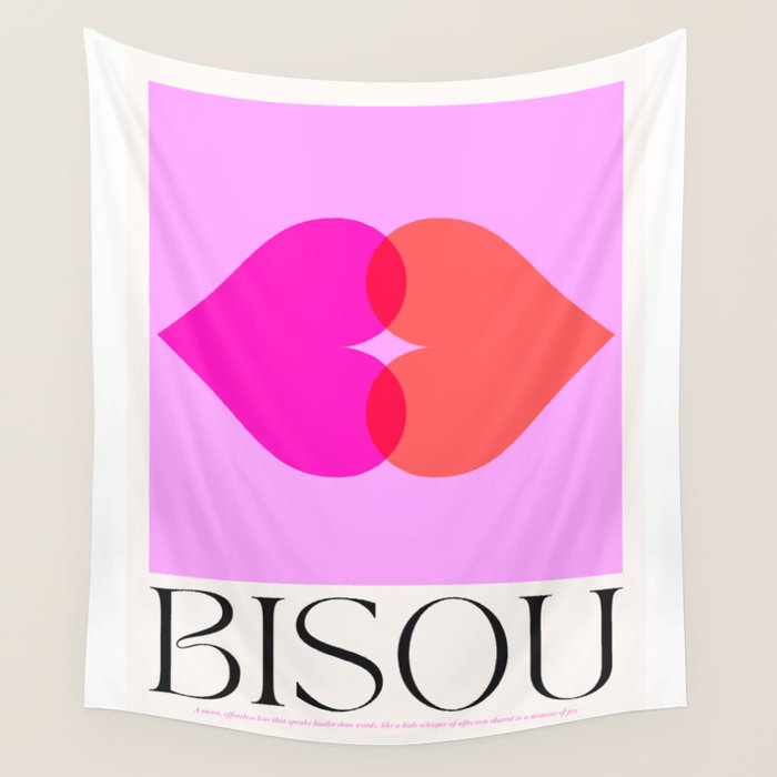 BISOU' Vibrant Minimal French Love kiss Art Wall Tapestry