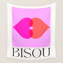 BISOU' Vibrant Minimal French Love kiss Art Wall Tapestry