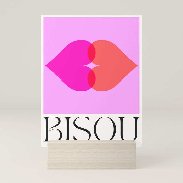 BISOU' Vibrant Minimal French Love kiss Art Mini Art Print
