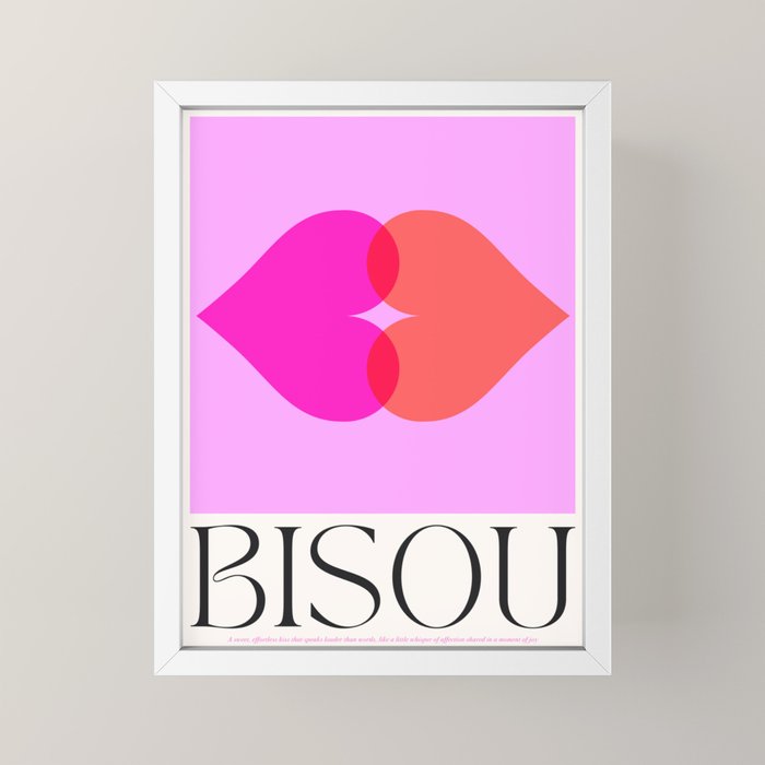 BISOU' Vibrant Minimal French Love kiss Art Mini Art Print