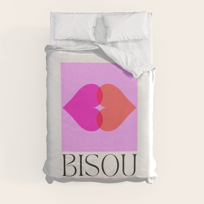 BISOU' Vibrant Minimal French Love kiss Art Duvet Cover