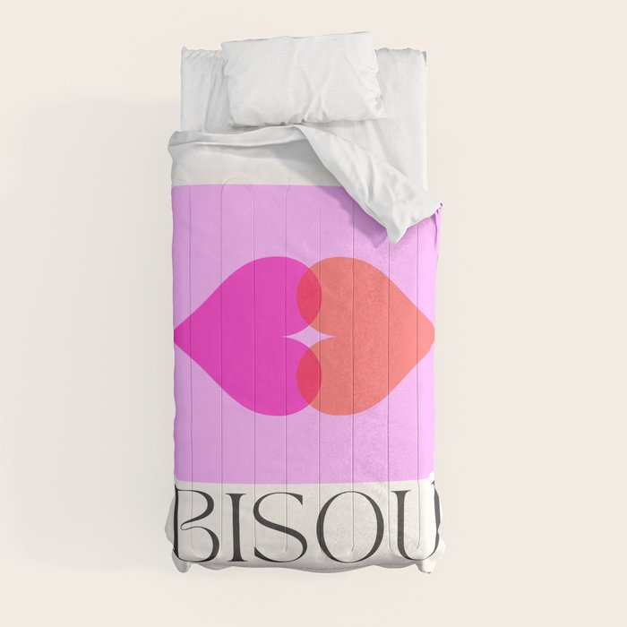 BISOU' Vibrant Minimal French Love kiss Art Comforter