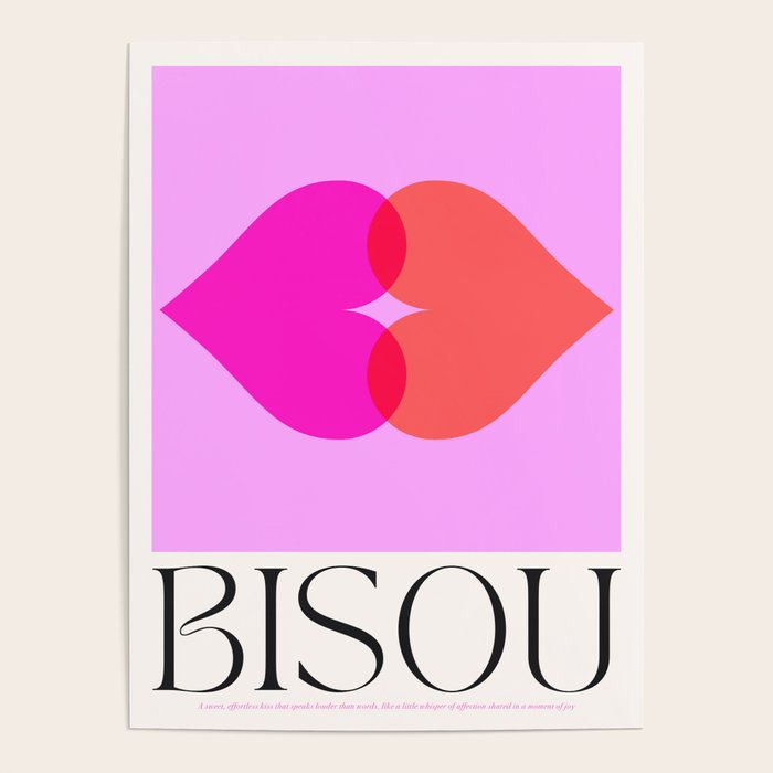 BISOU' Vibrant Minimal French Love kiss Art Poster