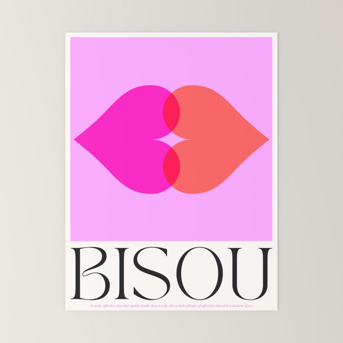 BISOU' Vibrant Minimal French Love kiss Art Mini Art Print