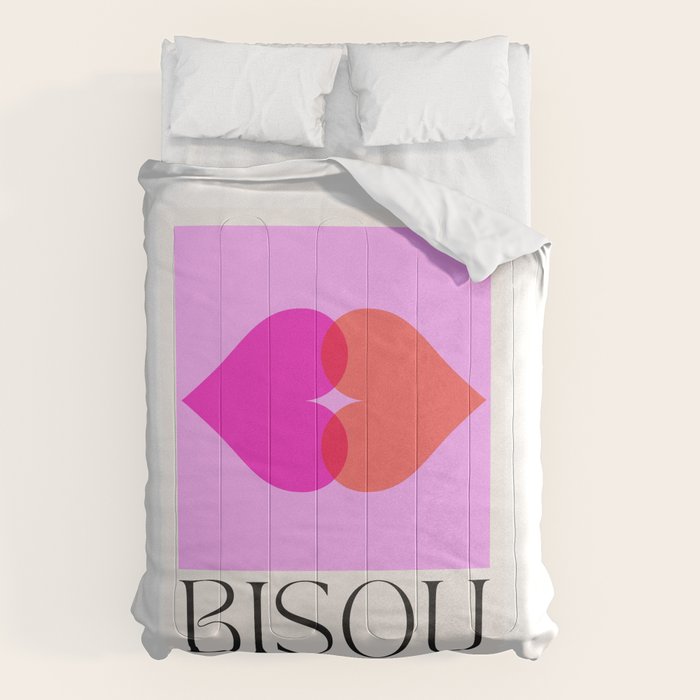 BISOU' Vibrant Minimal French Love kiss Art Comforter