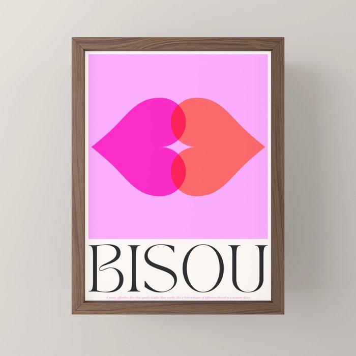 BISOU' Vibrant Minimal French Love kiss Art Mini Art Print