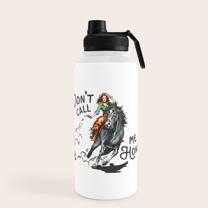 "Don't Call Me Honey" Cowgirl On Horseback Shooting a Rattlesnake Water Bottle
