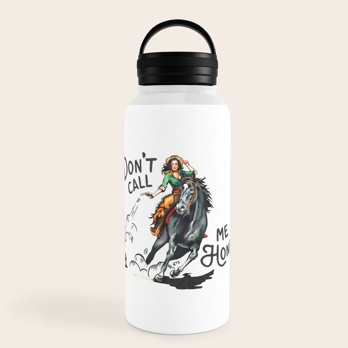 "Don't Call Me Honey" Cowgirl On Horseback Shooting a Rattlesnake Water Bottle