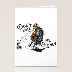 "Don't Call Me Honey" Cowgirl On Horseback Shooting a Rattlesnake Stationery Card