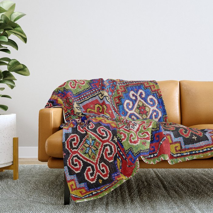 19th Century Armenian Kazak dated 1896 Throw Blanket