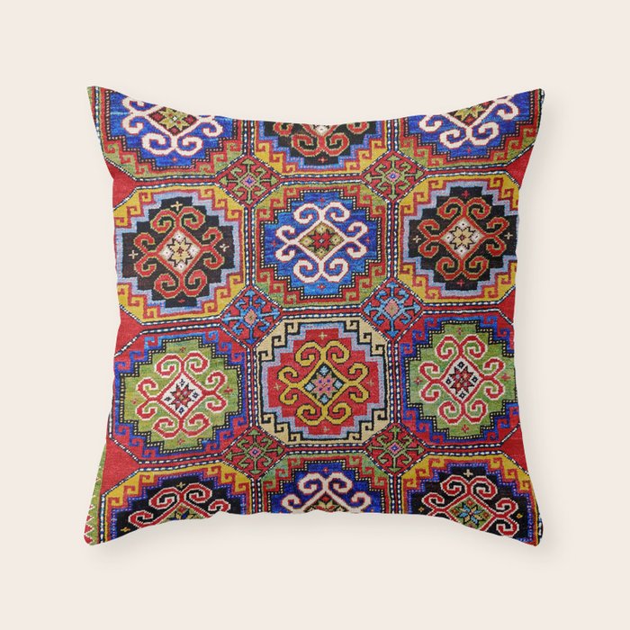 19th Century Armenian Kazak dated 1896 Throw Pillow