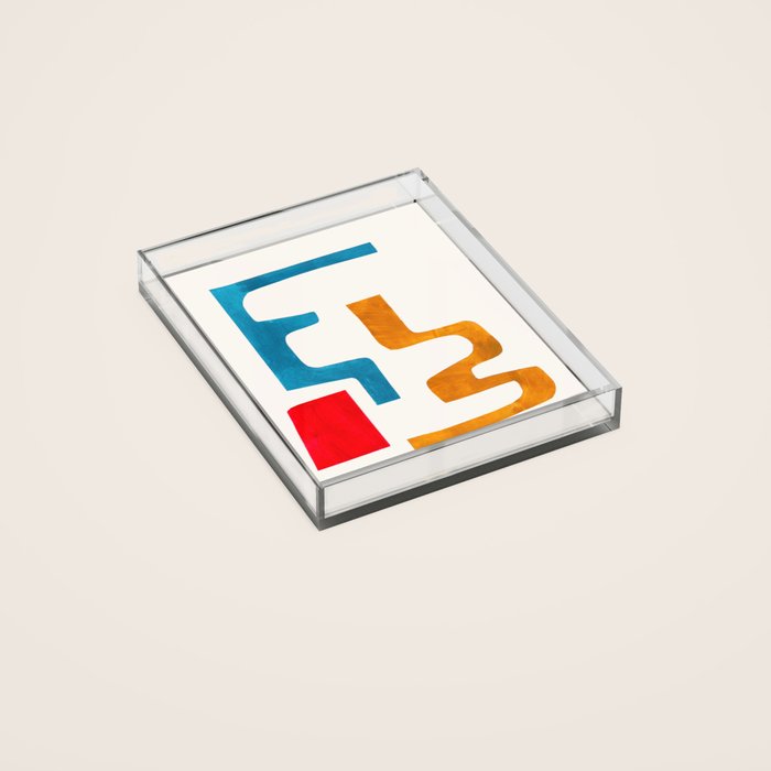 Falling Down' Paper Collage Fun Colorful Shapes Mid Century Minimal Abstract Art by Ejaaz Haniff Acrylic Tray