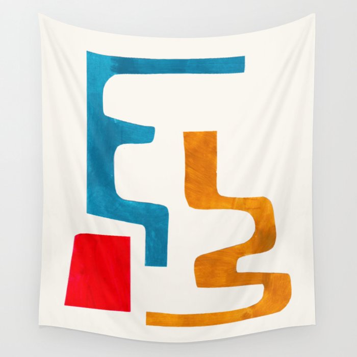 Falling Down' Paper Collage Fun Colorful Shapes Mid Century Minimal Abstract Art by Ejaaz Haniff Wall Tapestry