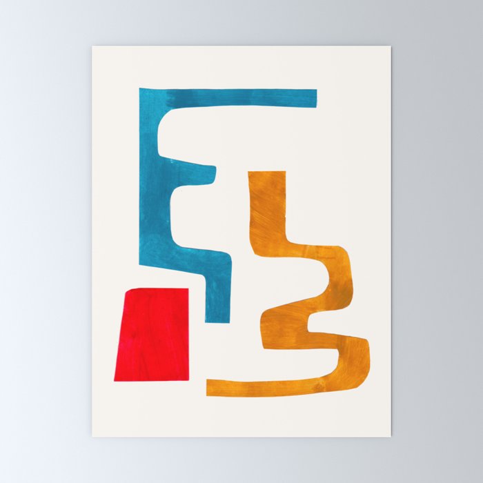 Falling Down' Paper Collage Fun Colorful Shapes Mid Century Minimal Abstract Art by Ejaaz Haniff Mini Art Print