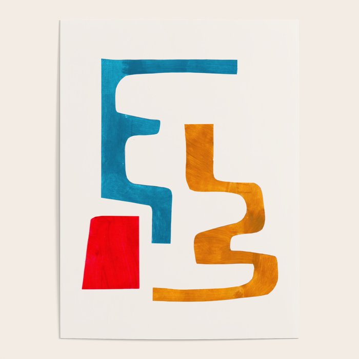 Falling Down' Paper Collage Fun Colorful Shapes Mid Century Minimal Abstract Art by Ejaaz Haniff Poster