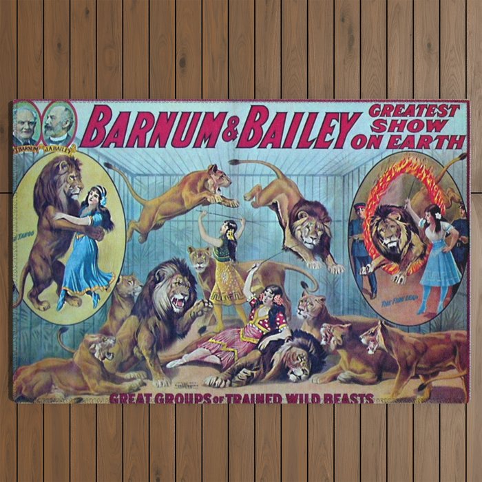 1910 Barnum & Bailey Circus Dancing Lions - M'lle Adgi's Acting Vintage Poster Outdoor Rug