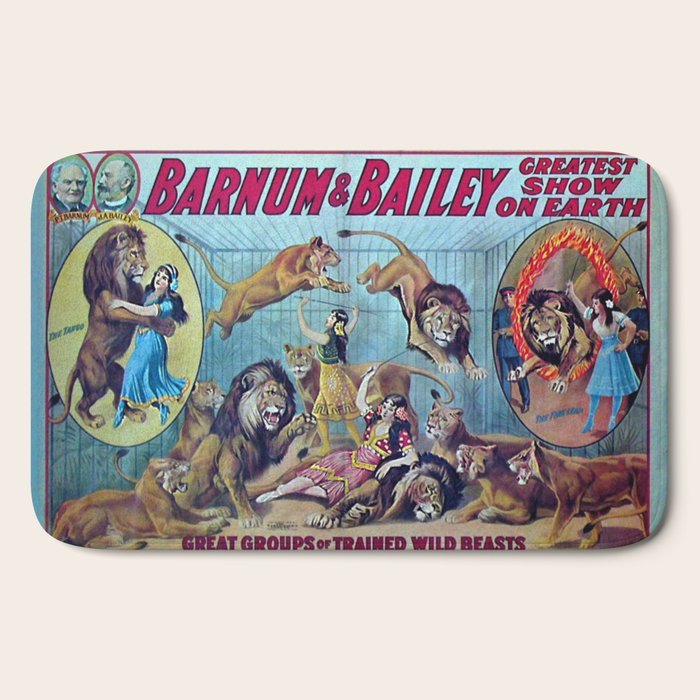 1910 Barnum & Bailey Circus Dancing Lions - M'lle Adgi's Acting Vintage Poster Bath Mat