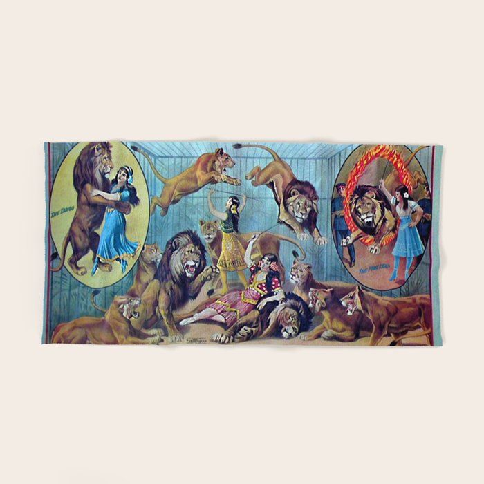 1910 Barnum & Bailey Circus Dancing Lions - M'lle Adgi's Acting Vintage Poster Bath Towel