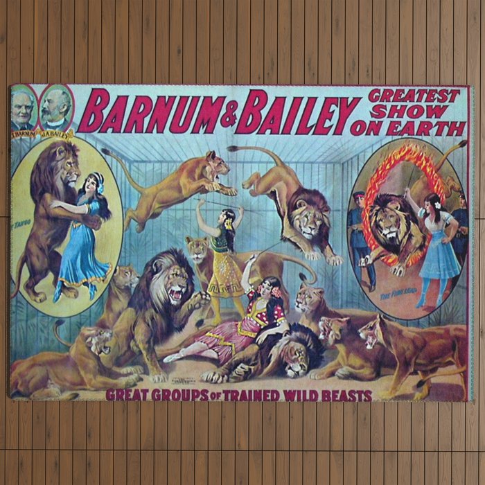 1910 Barnum & Bailey Circus Dancing Lions - M'lle Adgi's Acting Vintage Poster Outdoor Rug