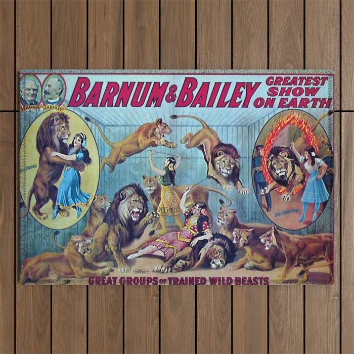 1910 Barnum & Bailey Circus Dancing Lions - M'lle Adgi's Acting Vintage Poster Outdoor Rug