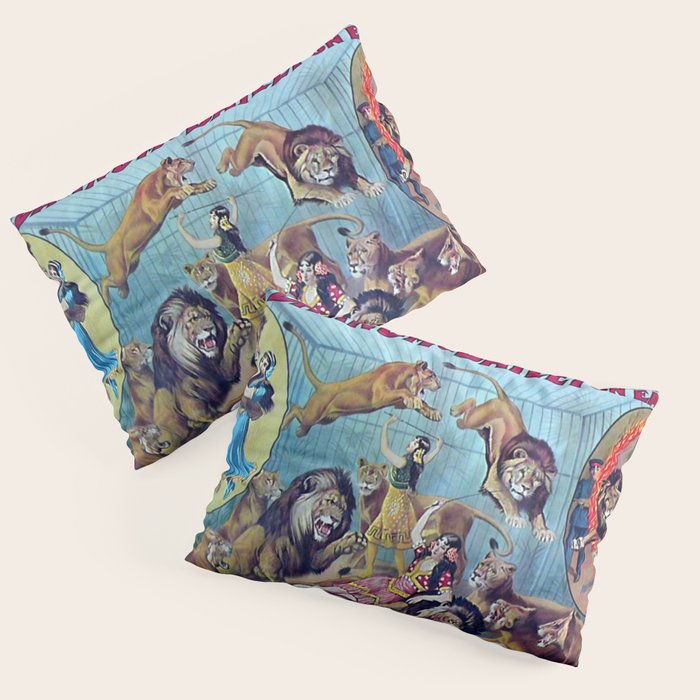 1910 Barnum & Bailey Circus Dancing Lions - M'lle Adgi's Acting Vintage Poster Pillow Sham