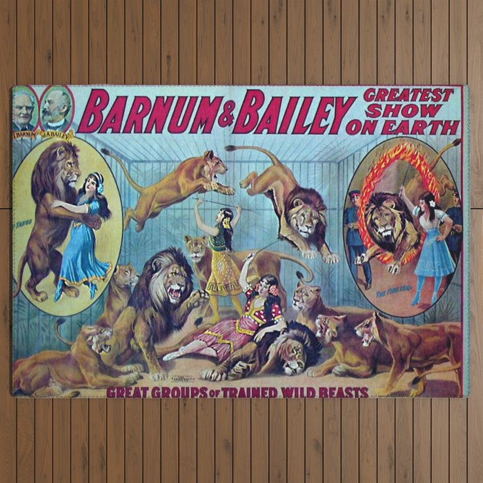 1910 Barnum & Bailey Circus Dancing Lions - M'lle Adgi's Acting Vintage Poster Outdoor Rug