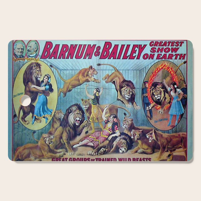1910 Barnum & Bailey Circus Dancing Lions - M'lle Adgi's Acting Vintage Poster Cutting Board