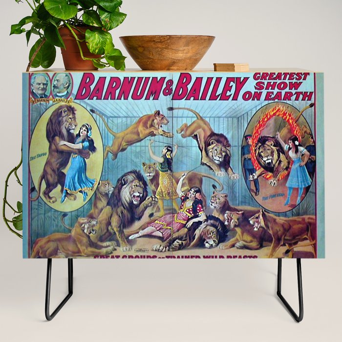 1910 Barnum & Bailey Circus Dancing Lions - M'lle Adgi's Acting Vintage Poster Credenza
