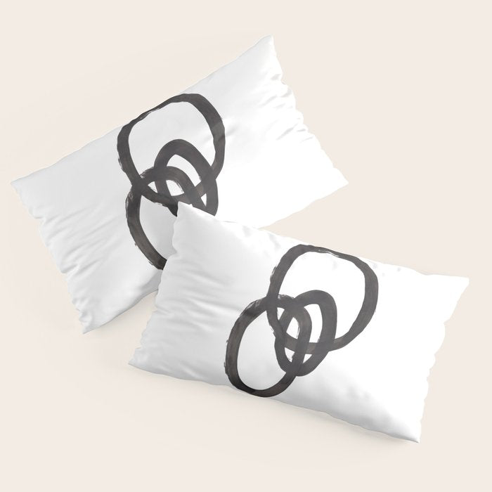 And I Op' Minimalist Ink Line Drawing Abstract Black Brush Strokes Modern Funky Maze by Ejaaz Haniff  Pillow Sham