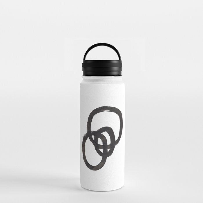 And I Op' Minimalist Ink Line Drawing Abstract Black Brush Strokes Modern Funky Maze by Ejaaz Haniff  Water Bottle